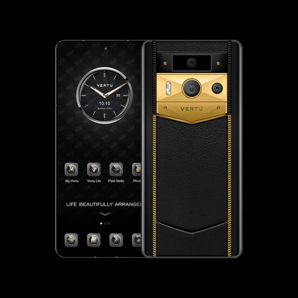 گوشی موبایل متاورتو نسل ۲ مدل LUXURY CUSTOM-MADE GOLD RADIANT BLADE EDITION WITH BLACK INK CALFSKIN BLACK