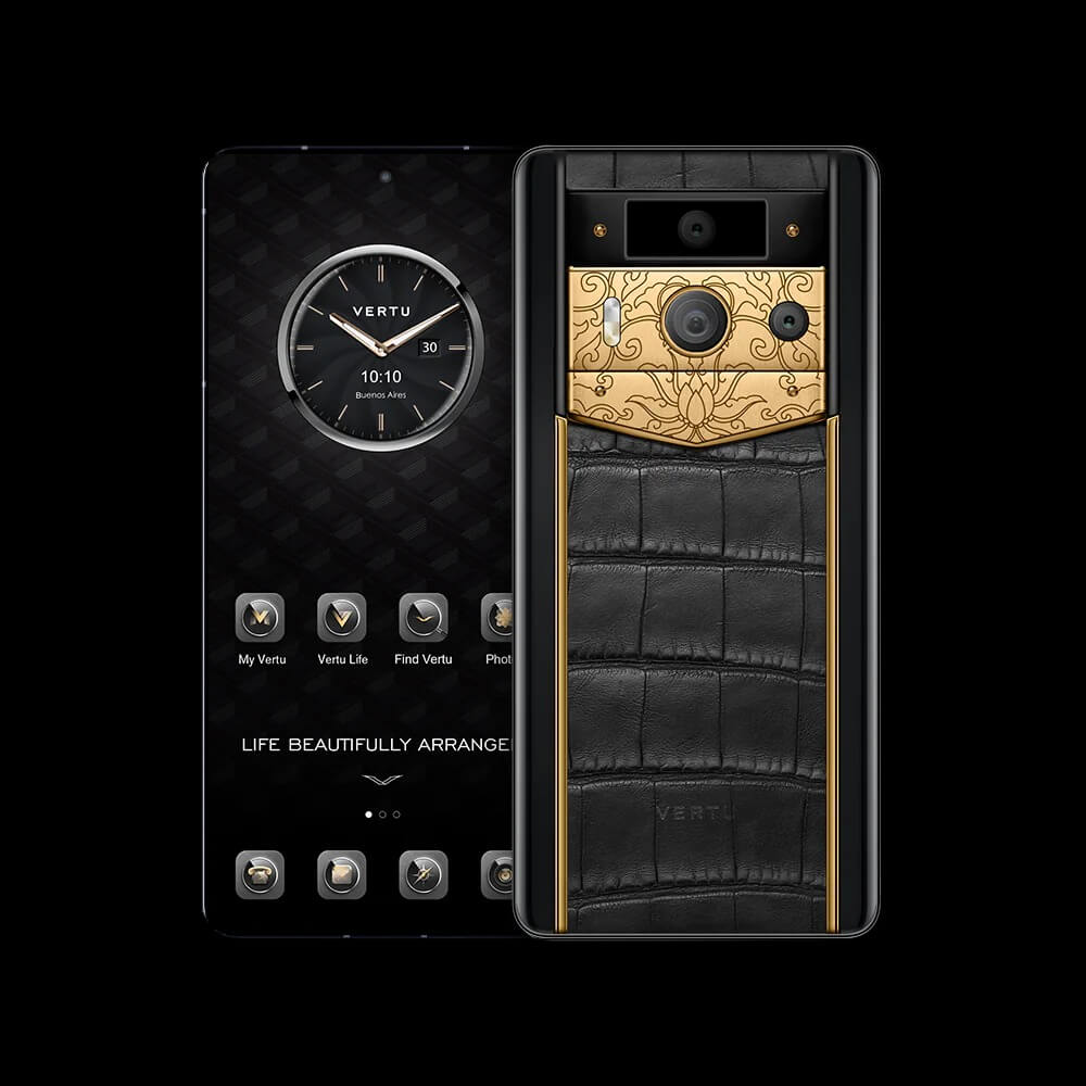 گوشی موبایل متاورتو نسل ۲ مدل LUXURY CUSTOM-MADE GOLDEN LOTUS WHISPER WITH ALLIGATOR SKIN BLACK