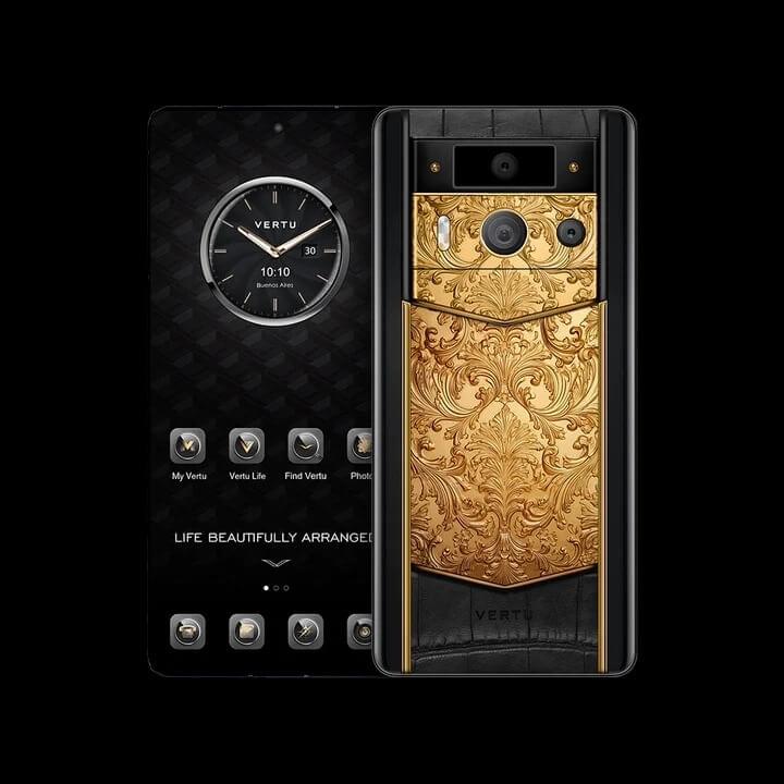 گوشی موبایل متاورتو نسل ۲ مدل Luxury Custom Made Gold Carved Black Alligator