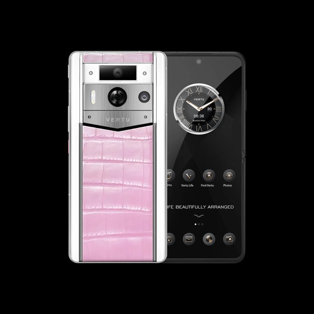 گوشی موبایل متاورتو مکس نسل ۲ مدل WHITE ALLIGATOR SKIN PINK SILVER CASE