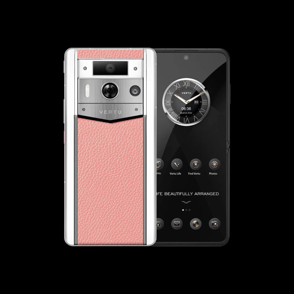 گوشی موبایل متاورتو مکس نسل ۲ مدل WHITE CALFSKIN PINK SILVER CASE