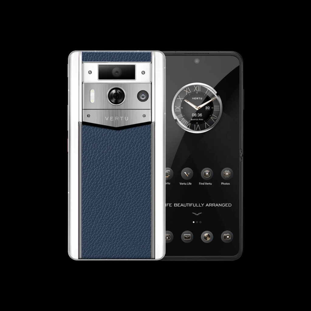 گوشی موبایل متاورتو مکس نسل ۲ مدل WHITE CALFSKIN BLUE SILVER CASE