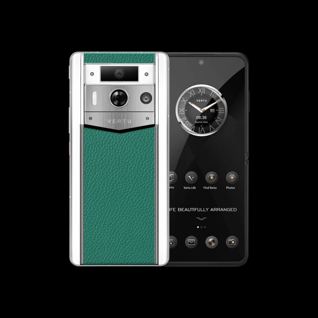 گوشی موبایل متاورتو مکس نسل ۲ مدل WHITE CALFSKIN GREEN SILVER CASE