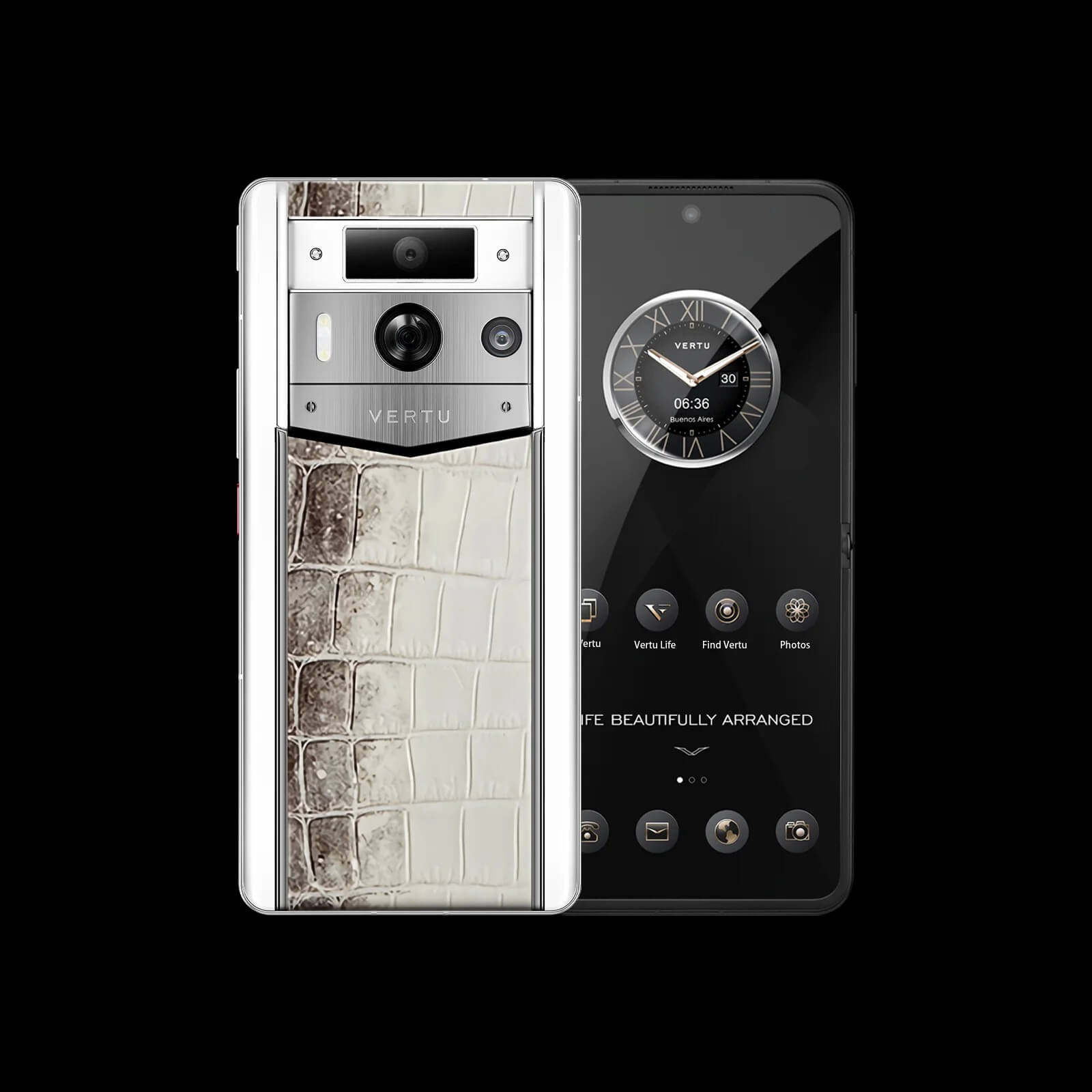 گوشی موبایل متاورتو مکس نسل ۲ مدل WHITE HIMALAYA ALLIGATOR SKIN SILVER CASE