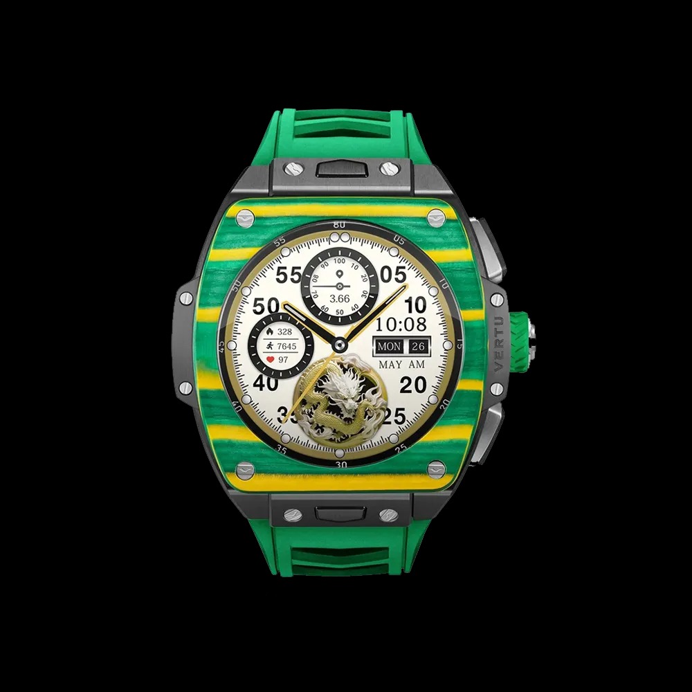 ساعت هوشمند گرندواچ ورتو مدل Yellow and Green Carbon Fiberi