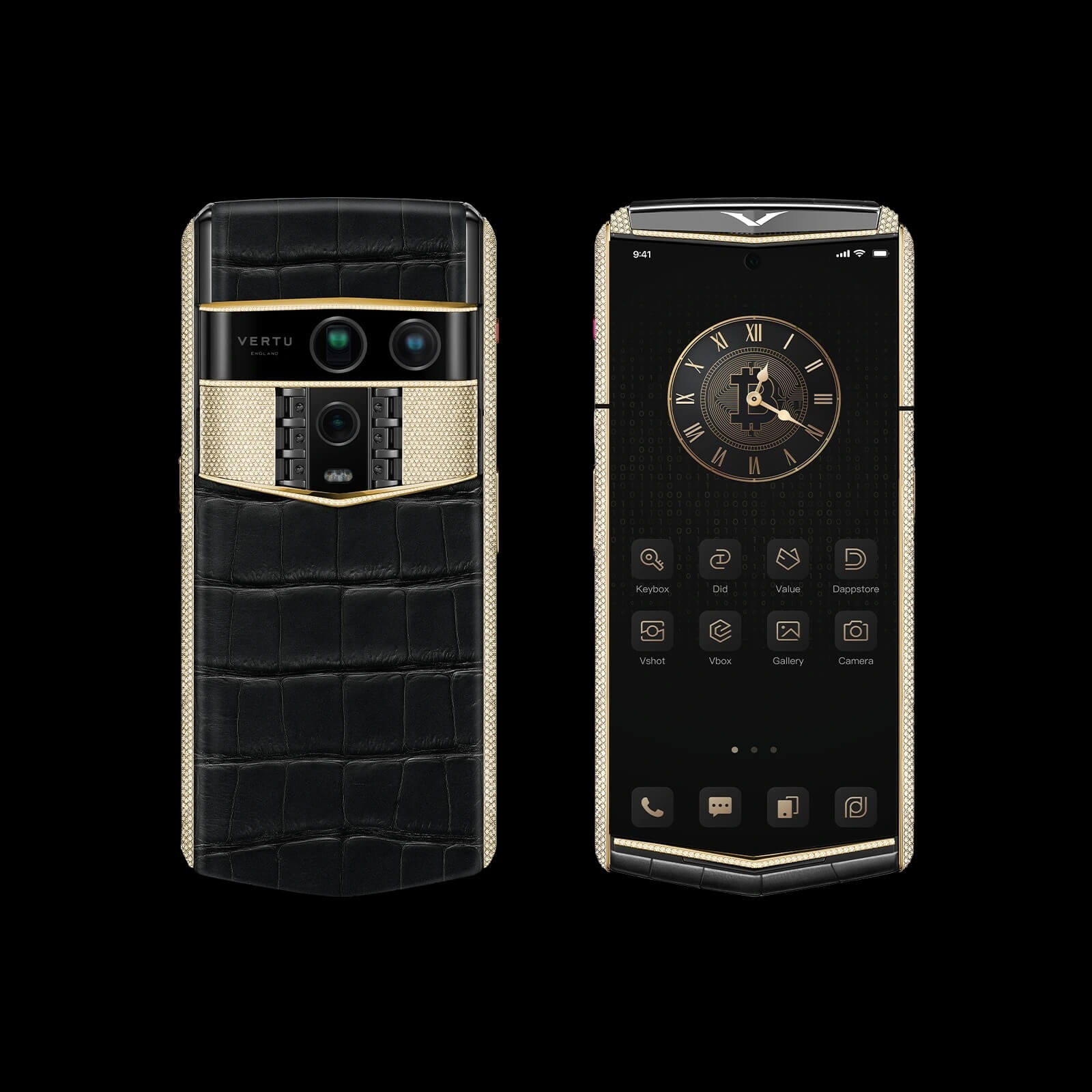 گوشی ایجنت کیو ورتو مدل Agent Q Alligator Gold & Full Diamond Collector’s Edition Iron Black