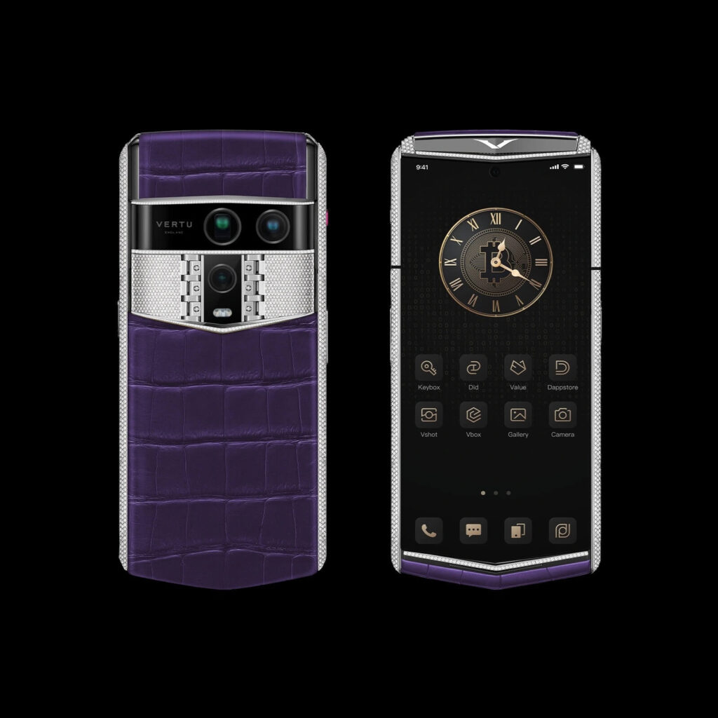 گوشی ایجنت کیو ورتو مدل Agent Q Alligator Silver & Full Diamond Collector’s Edition Grape Purple-Bespoke