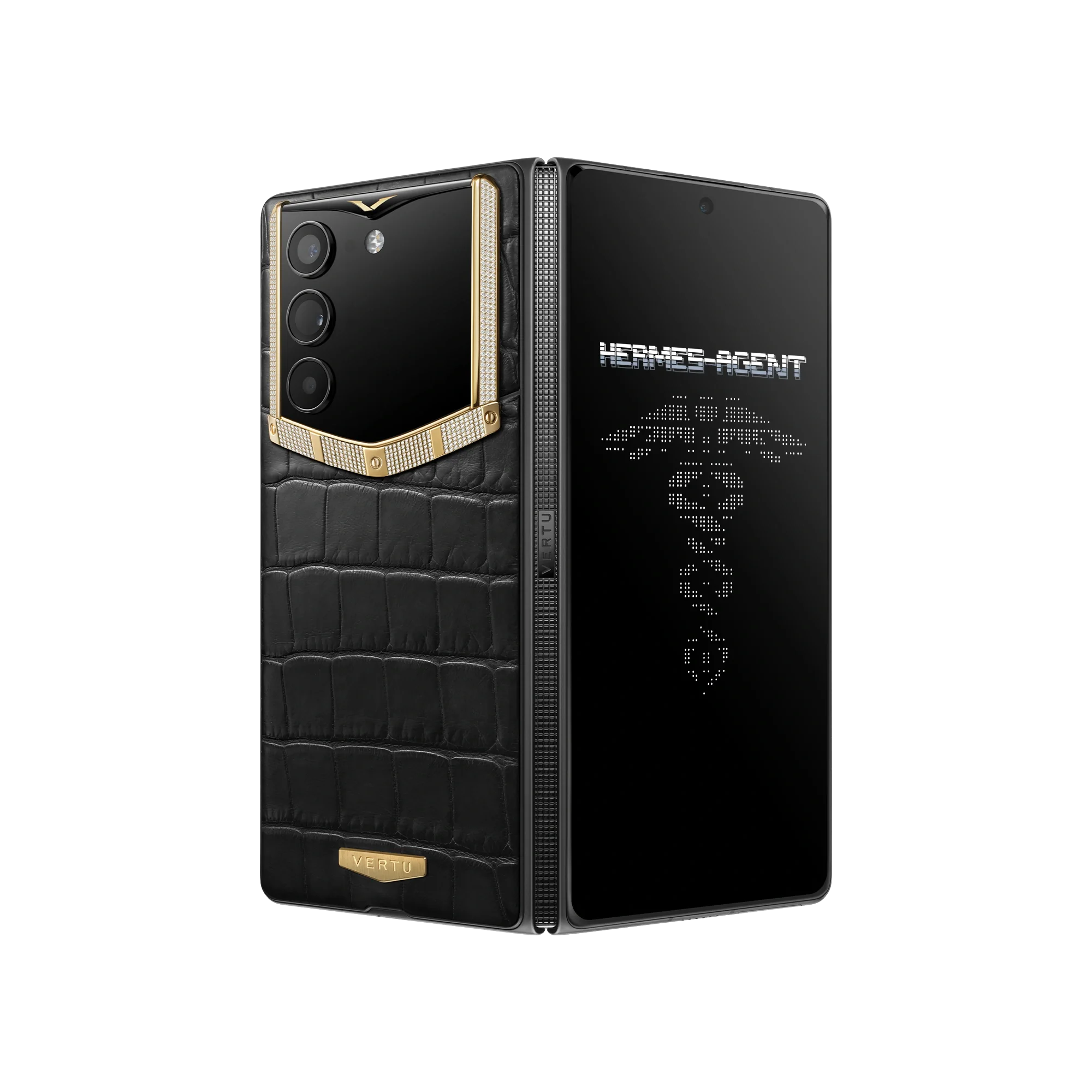 گوشی آلفا فولد ورتو چرم هیمالیا مدل AlphaFold Bespoke Alligator Skin Gold & Diamond